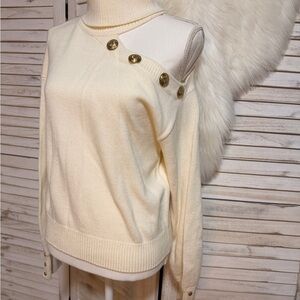 Elan Cream Off-the-Shoulder Sweater with Gold Buttons